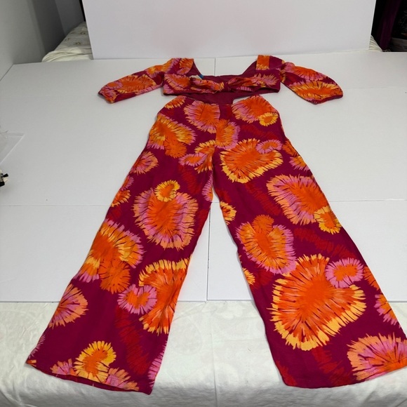 Farm Rio for Anthropologie XS Tie-Back Wide-Leg Jumpsuit Floral Festival Boho - Picture 7 of 11